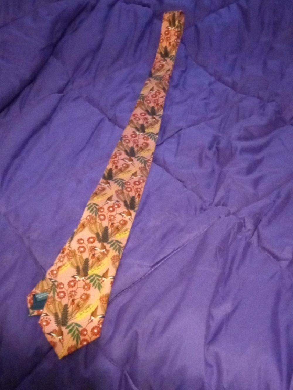 The Tie Bar Pink Floral Silk Tie with Multicolor Leaf Motif